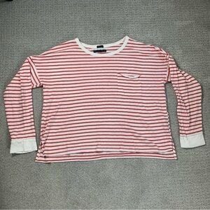 Abercrombie & Fitch White Red Striped Long Sleeve Shirt Top Sz Large Cotton